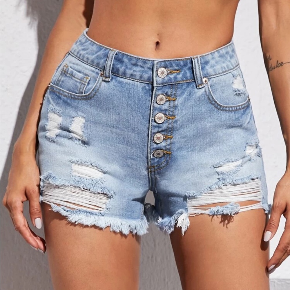 Cutoff blue Jean shorts mid waist